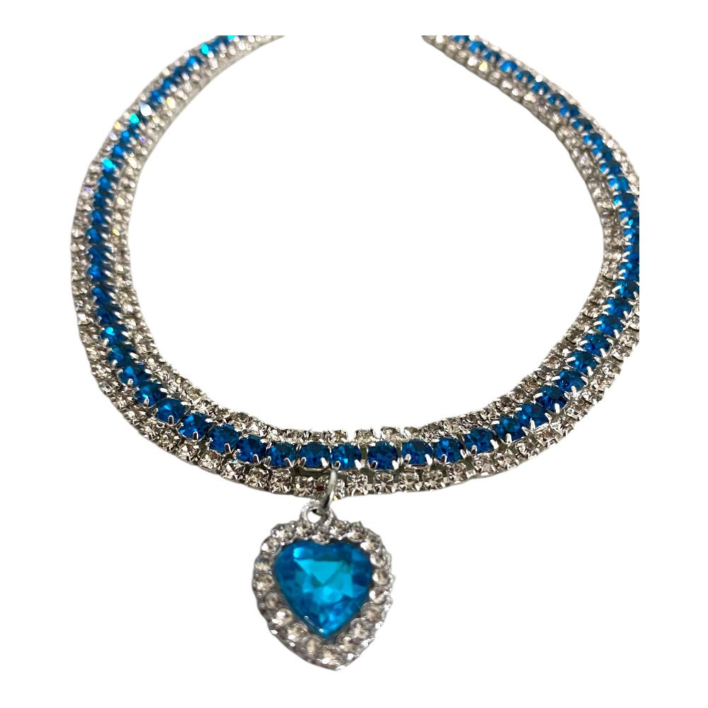Collar con Dije de Corazón Color Azul L
