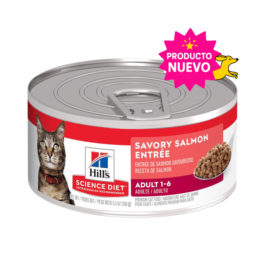1 Lata Hill's Science Diet Adulto, alimento húmedo para gato adulto receta de salmón, 156g