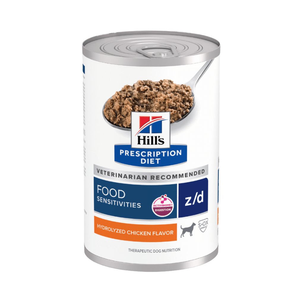 Caja 12 latas Hill's Prescription Diet z/d para perro 370 g, alimento húmedo hipoalergénico con proteína hidrolizada