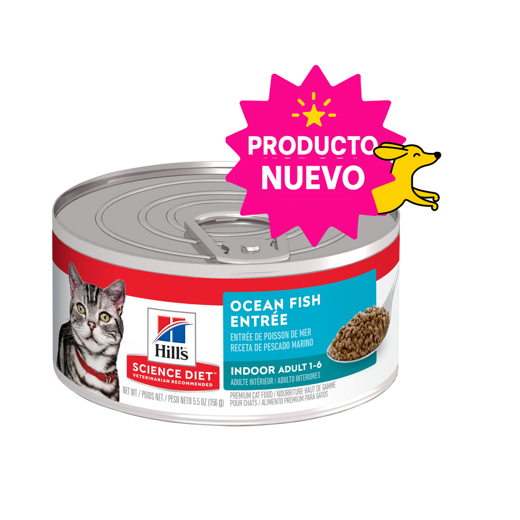 24 Latas Hill's Science Diet Adult Indoor, Alimento Húmedo en Lata para Gato Adulto Receta de Pescado Marino, 156g