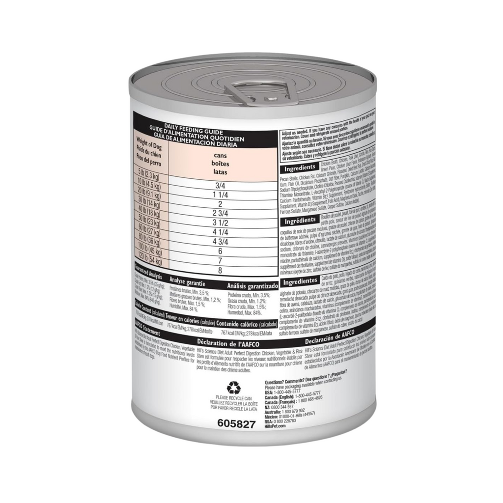 12 Latas Hill's Science Diet Adult Perfect Digestion Sabor Estofado Pollo y Vegetales, Alimento Húmedo para Perros Adultos, Digestión Saludable, 363g