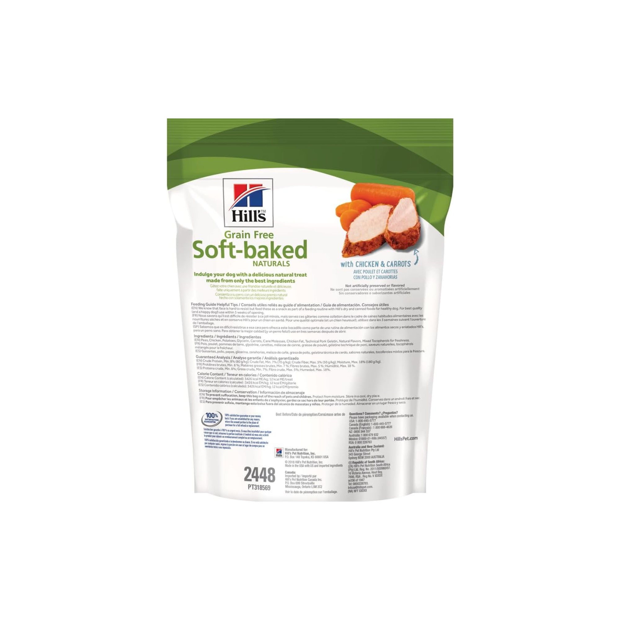 5 Premios Hill's Canine Grain Free Soft-Baked Naturals, Premios Naturales Sin Granos, Horneados Suavemente con Pollo y Zanahorias 227 g