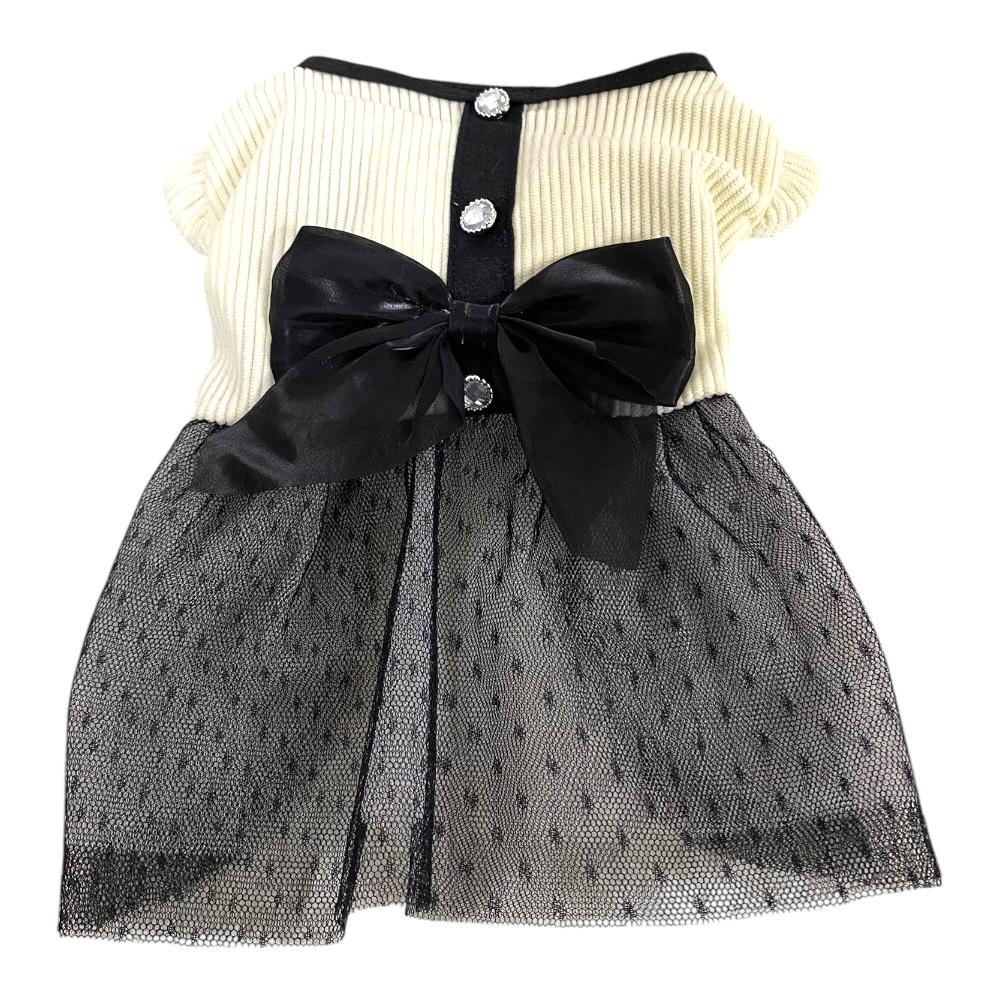 Vestido de Noche color Beige con Moño Negro Talla XXS