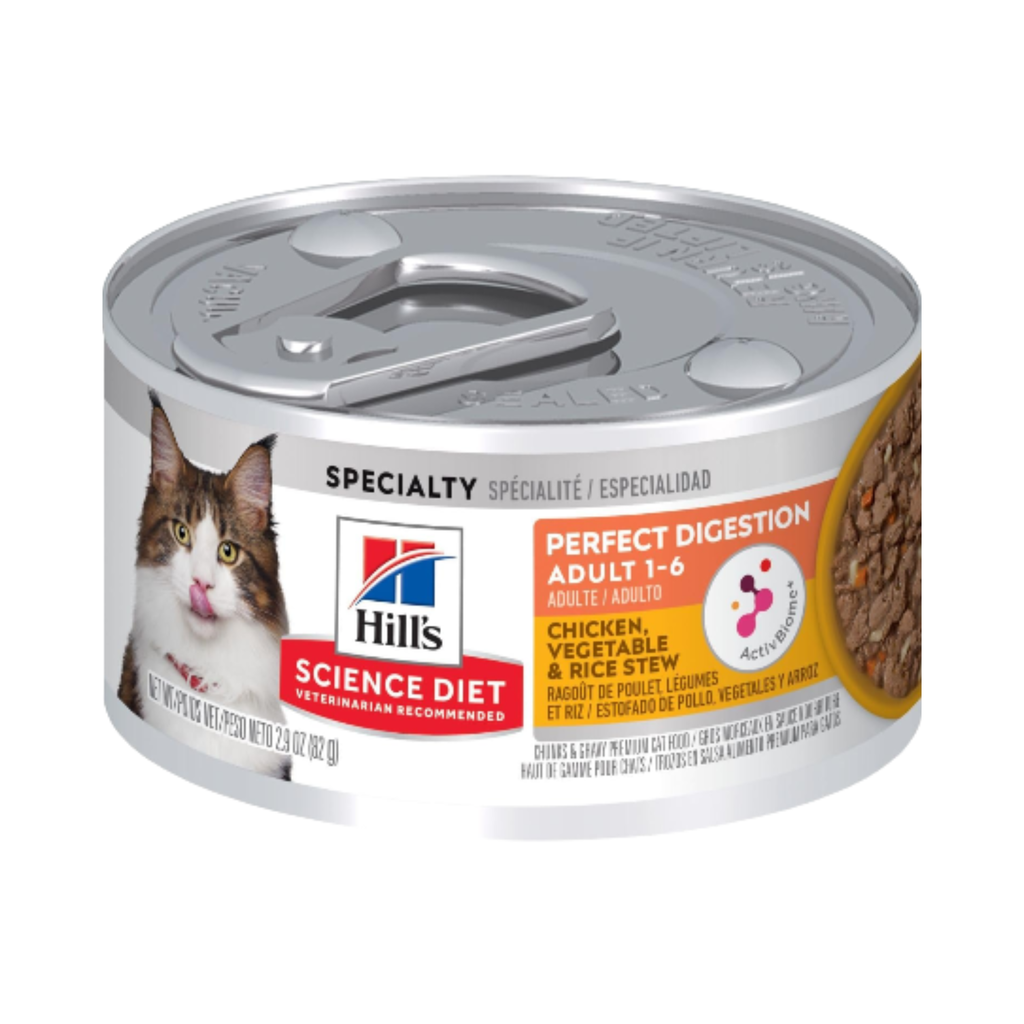 1 Lata Hill's Science Diet Adult Perfect Digestion, alimento húmedo para gatos adultos, Digestión Saludable, 82g