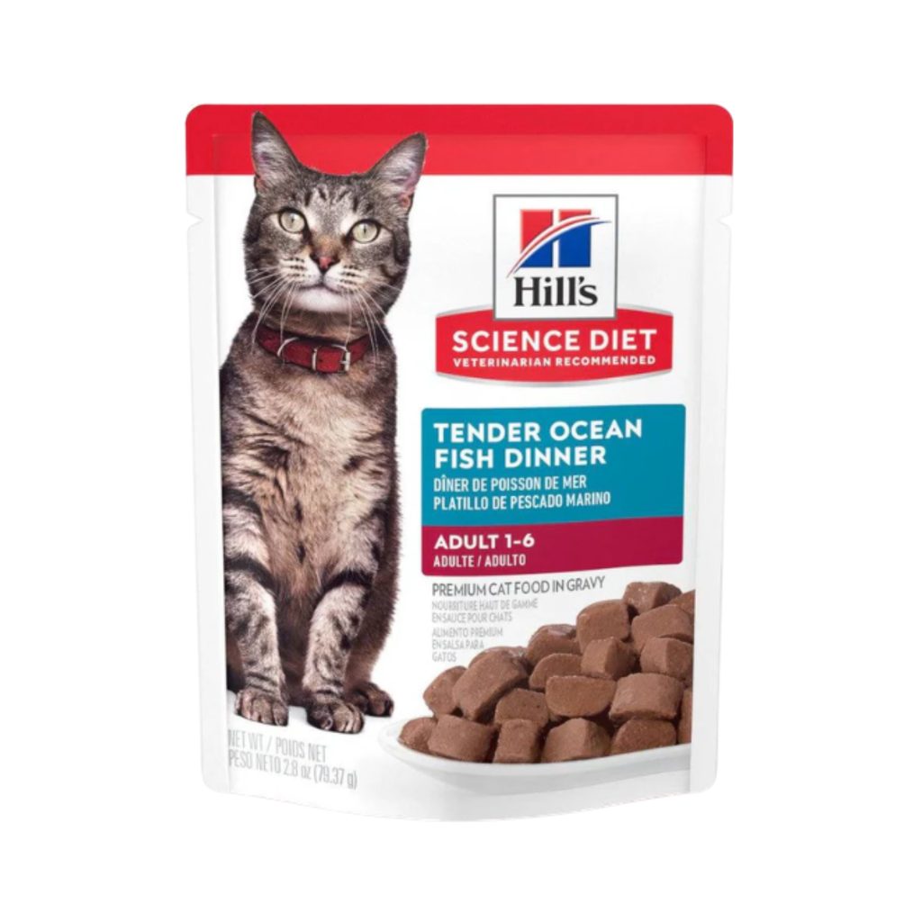 24 Pouches Hill's Science Diet Adult, Alimento Húmedo para Gato Adulto Sabor Pescado Marino 79g