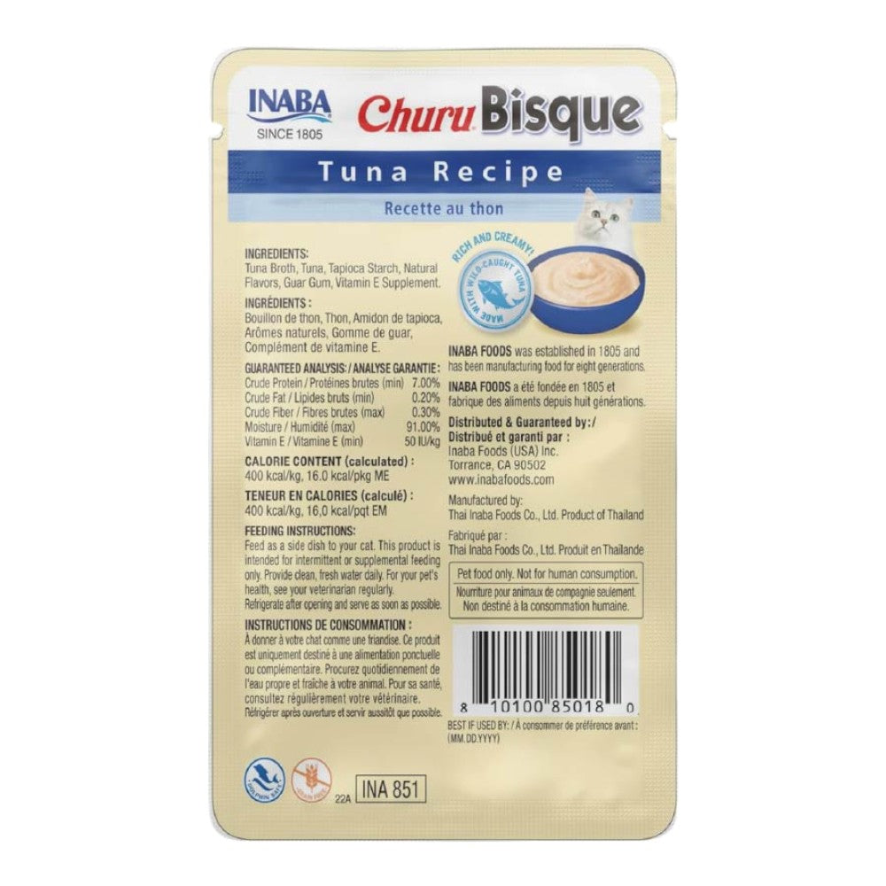 Churu Bisque 6 Pack Premios para Gato Sabor Atún, Puré Cremoso Bajo en Calorías