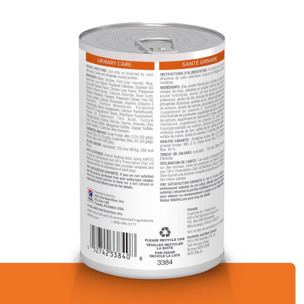 Lata Hill's Prescription Diet c/d Multicare, Cuidado Urinario, Estofado de Pollo y Vegetales, 354 g - AniMALL