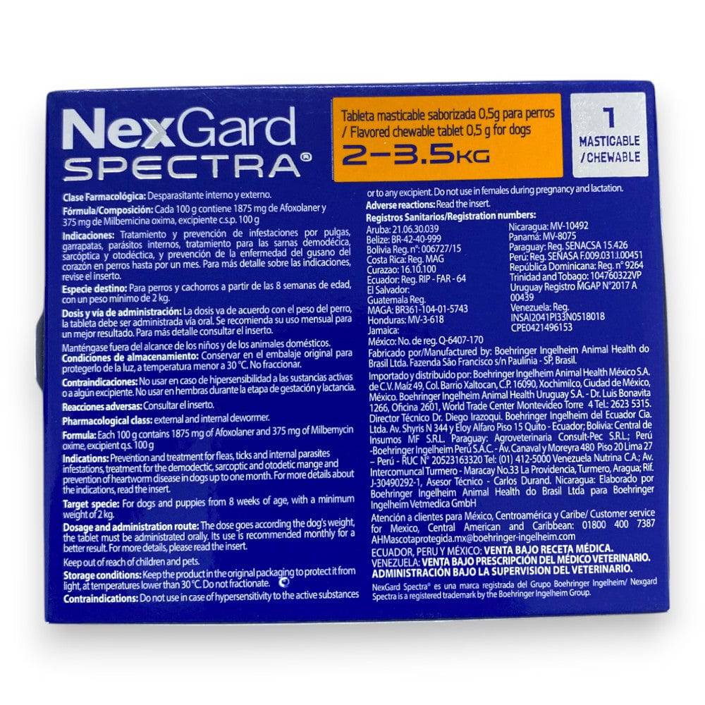 Nexgard Spectra tableta masticable antiparasitario para perros de 2 a 3.5 kg