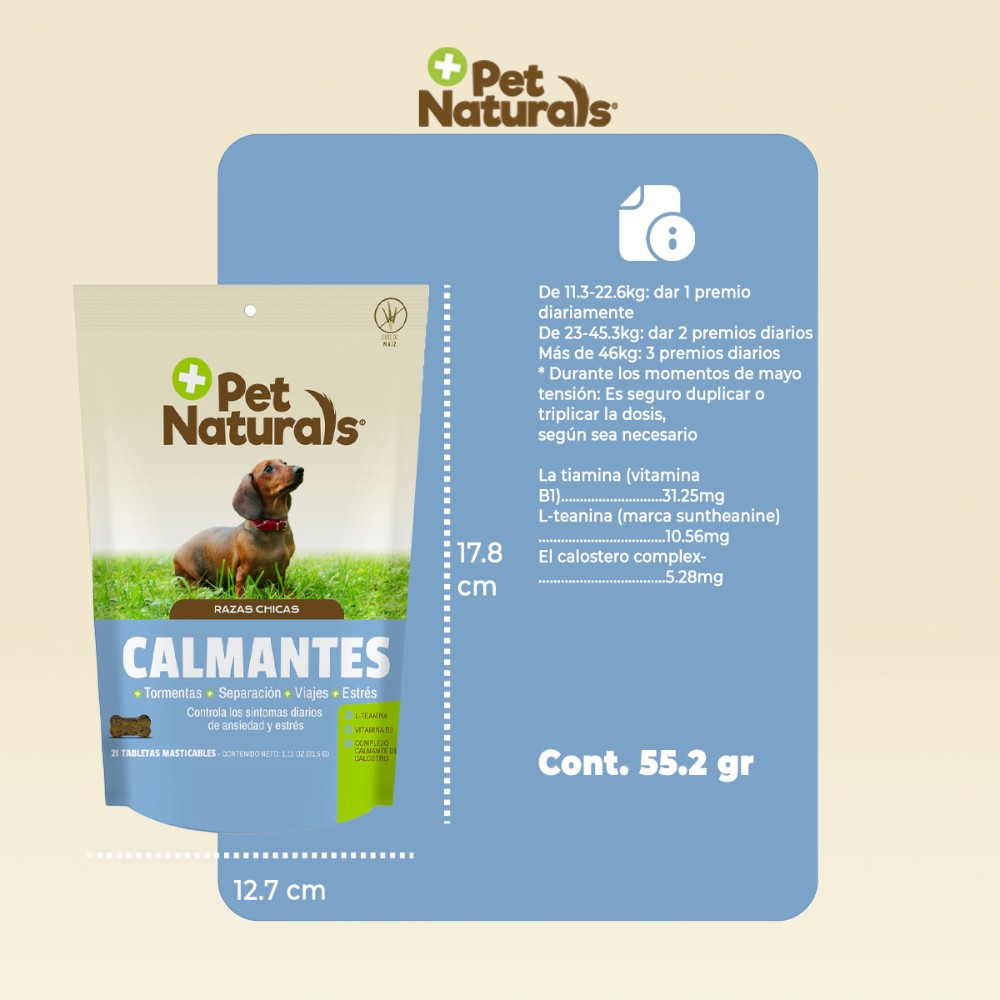 Pet Naturals Calmantes para Perro Raza Chica, Sin Sedantes. Sabor a Premio 21 pz