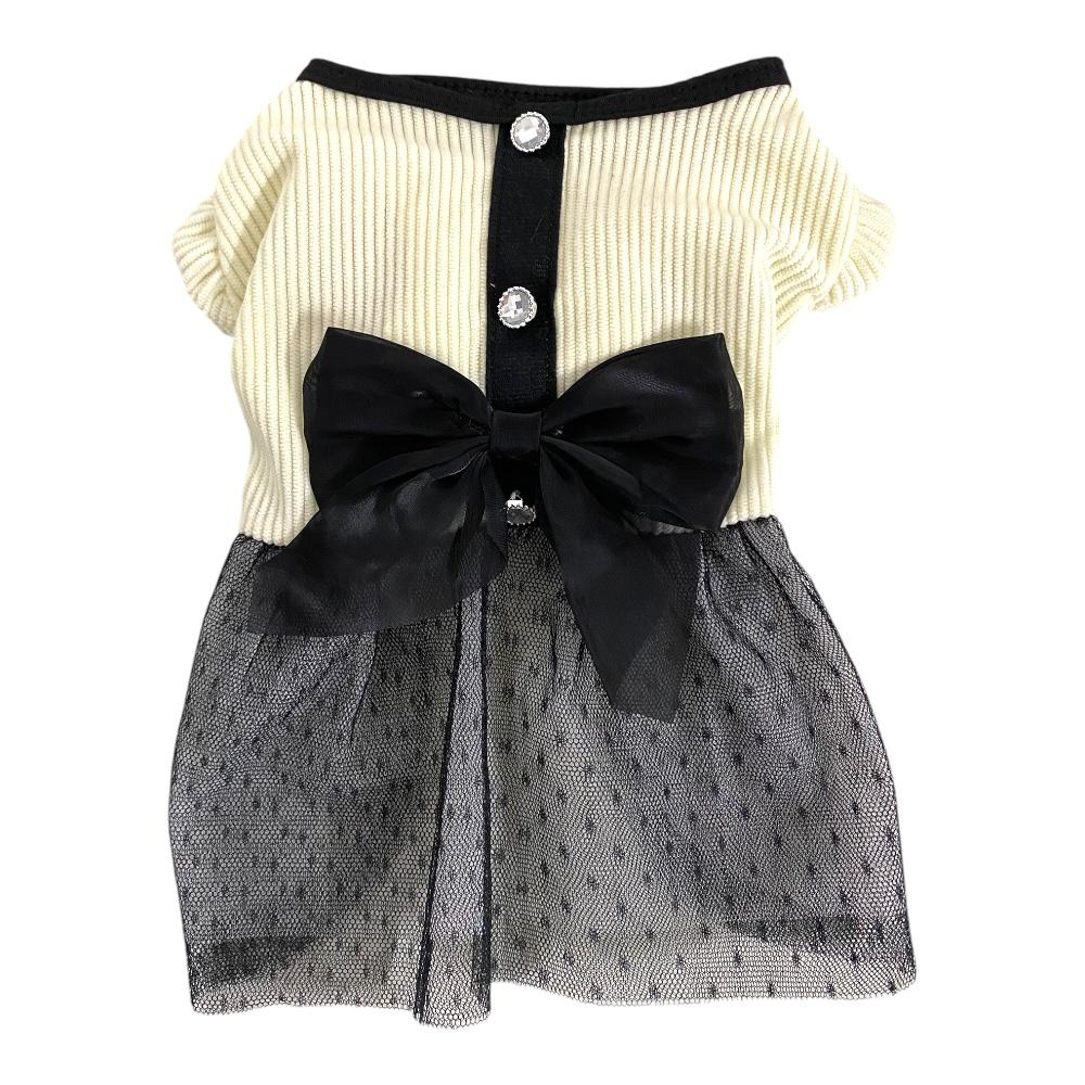 Vestido de Noche color Beige con Moño Negro Talla XXS