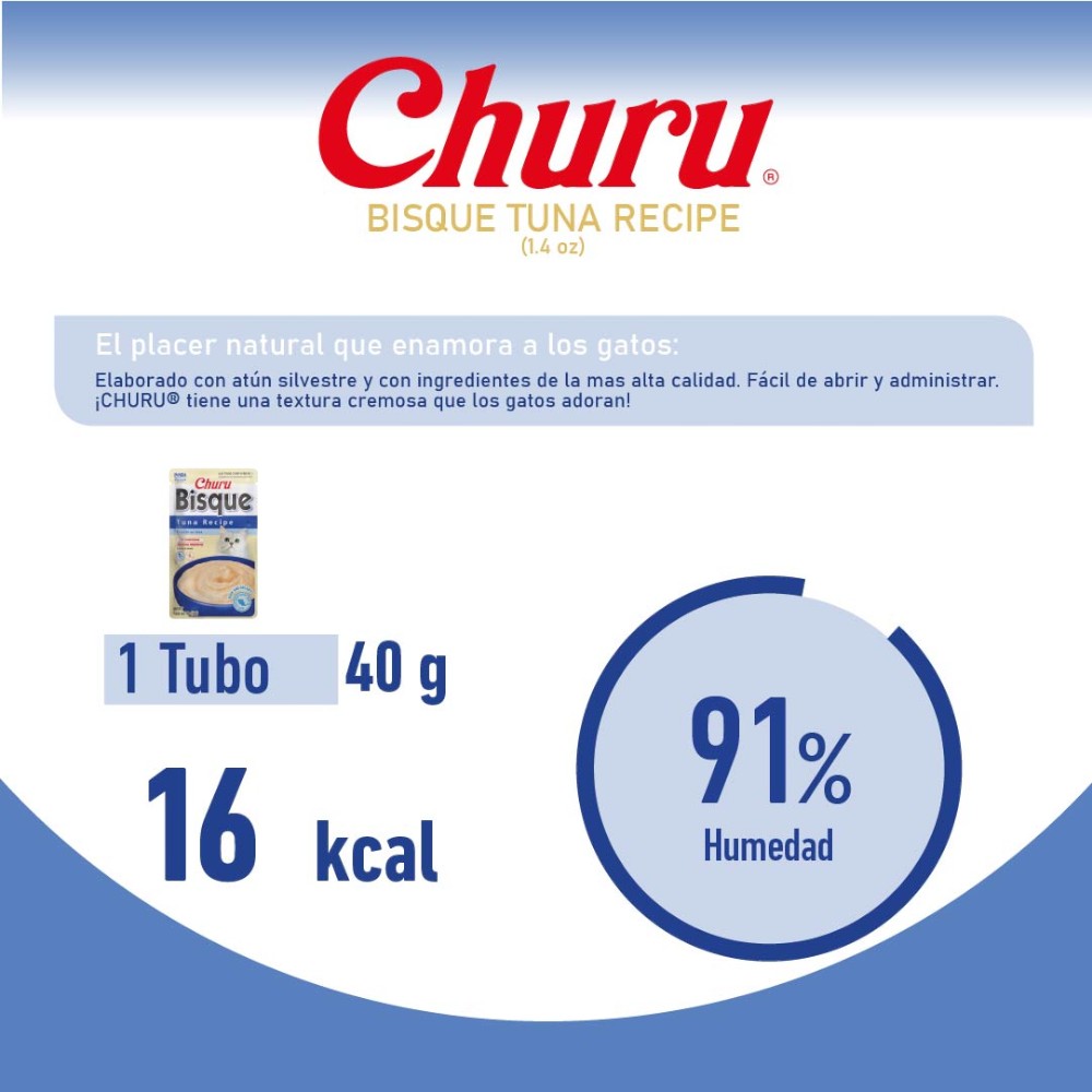 Churu Bisque 6 Pack Premios para Gato Sabor Atún, Puré Cremoso Bajo en Calorías