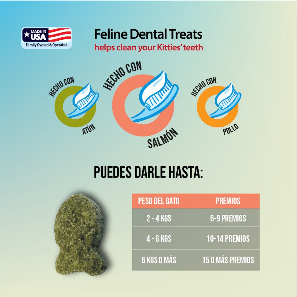Premios Dentales para Gato Sabor Salmón, Dientes Limpios, Fresh Pack 312gr