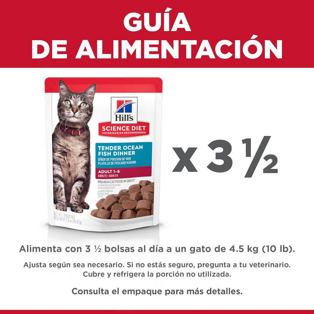 24 Hill's Science Diet Adult, alimento húmedo en pouch para gato adulto, platillo de pescado marino 79g - AniMALL