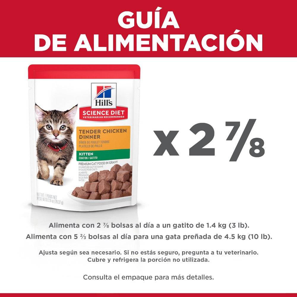 24 Hill's Science Diet Kitten, alimento saludable húmedo en pouch para gatito, platillo de pollo 79g - AniMALL