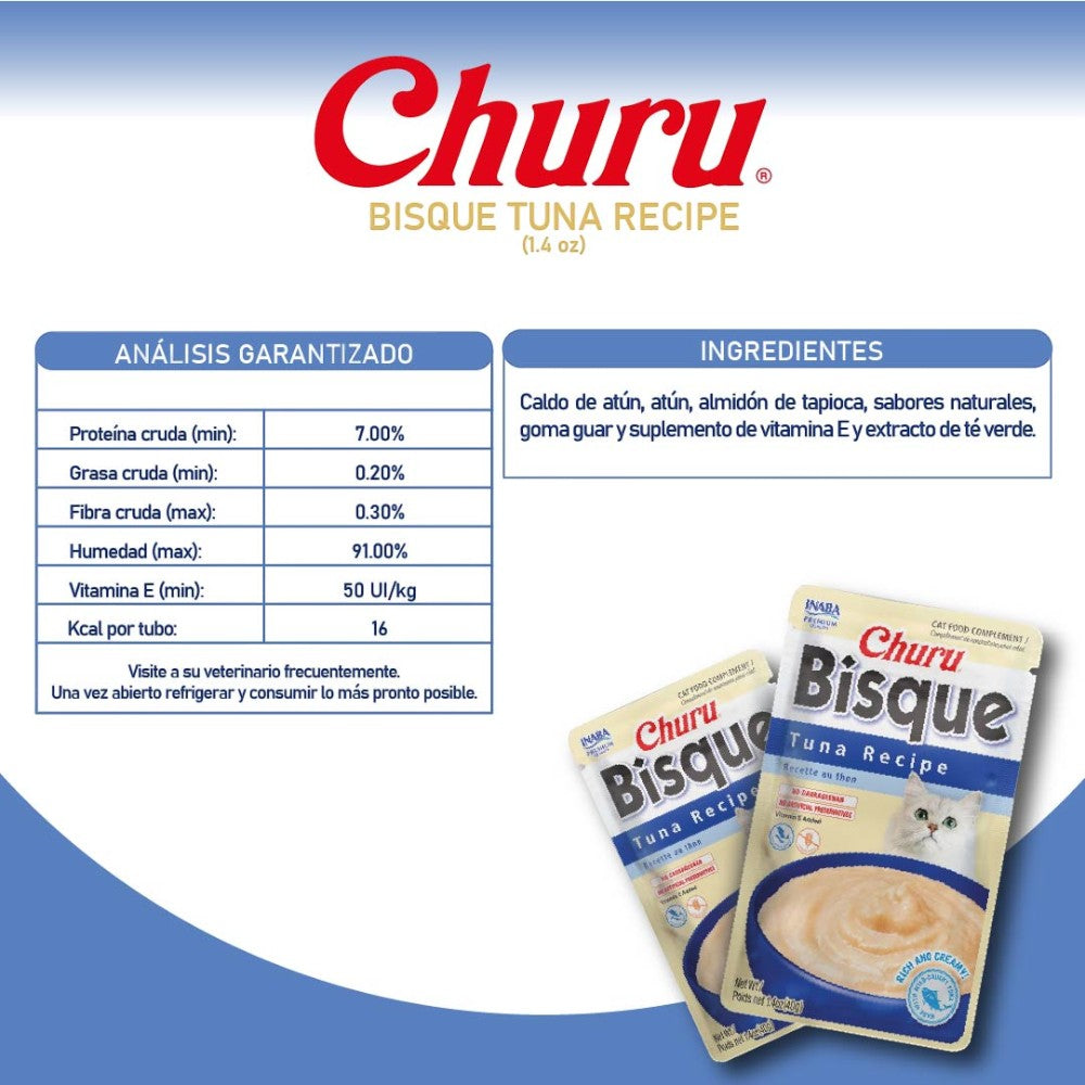 Premio Churu Gato Bisque Atún, Puré Cremoso Bajo en Calorías, 1 Sobre