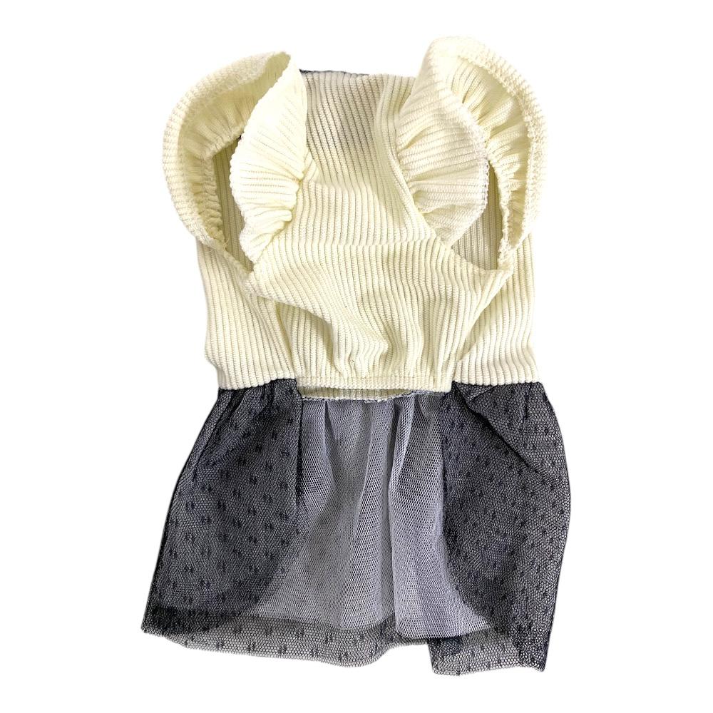 Vestido de Noche color Beige con Moño Negro Talla XXS
