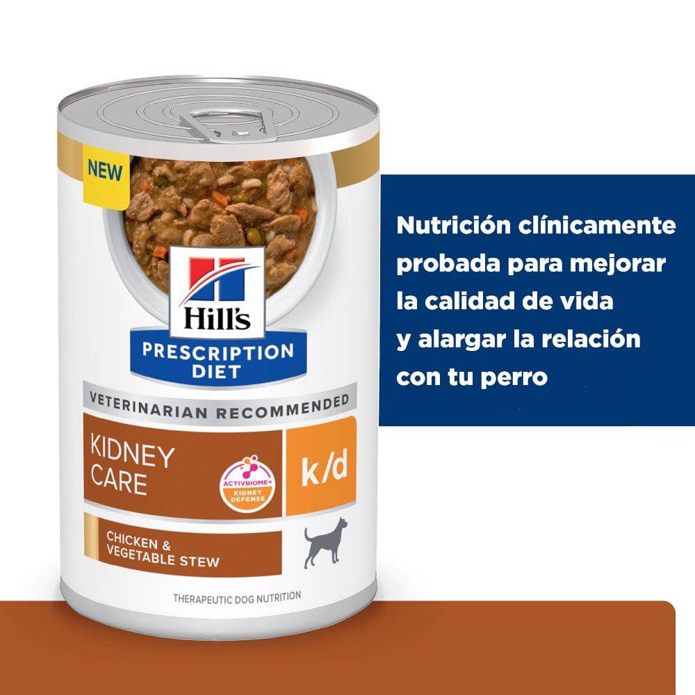 Hill's Prescription Diet k/d, Cuidado Renal, para Perro, Estofado de Pollo y Vegetales, 363 g - AniMALL