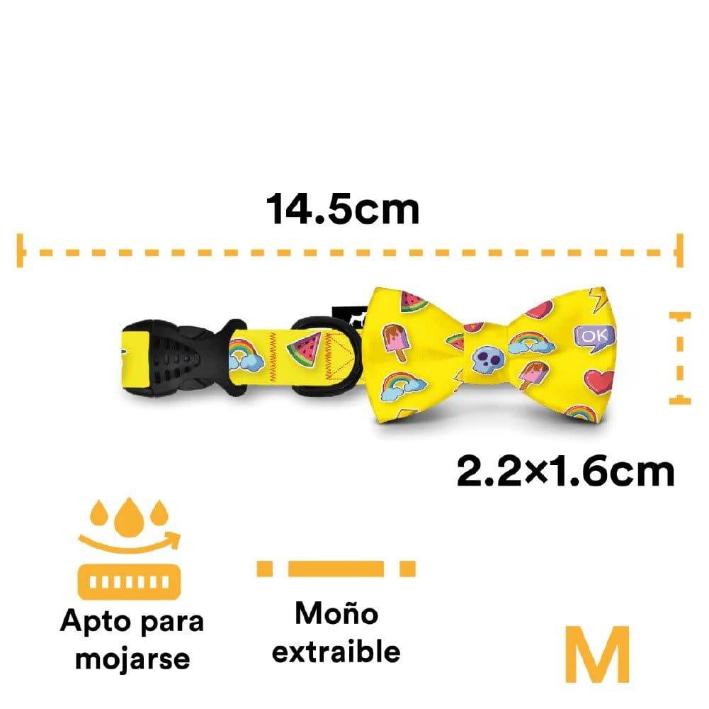 Collar con moño Amarillo con emoji Talla M - AniMALL