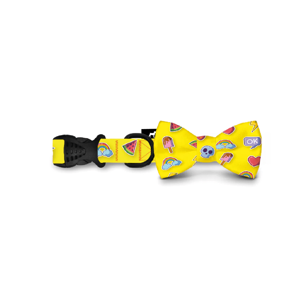 Collar con moño Amarillo con emoji Talla M - AniMALL