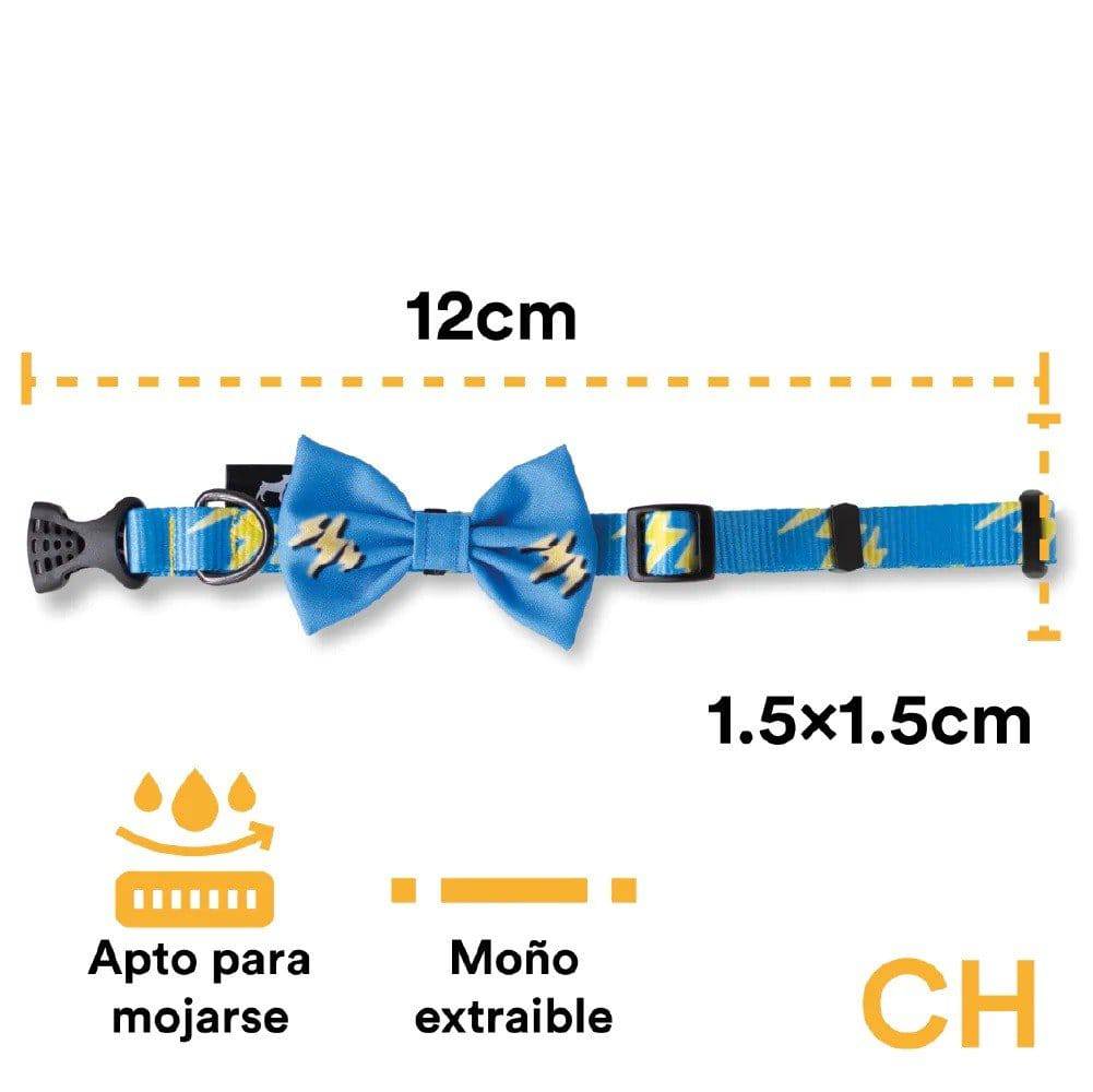 Collar con moño azul con relampago Talla S - AniMALL