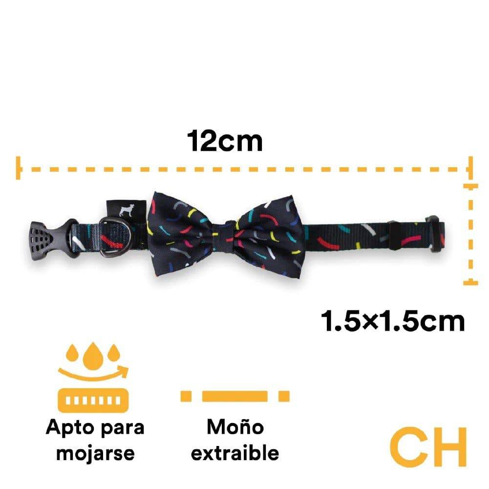 Collar con moño confetti color negro Talla S - AniMALL