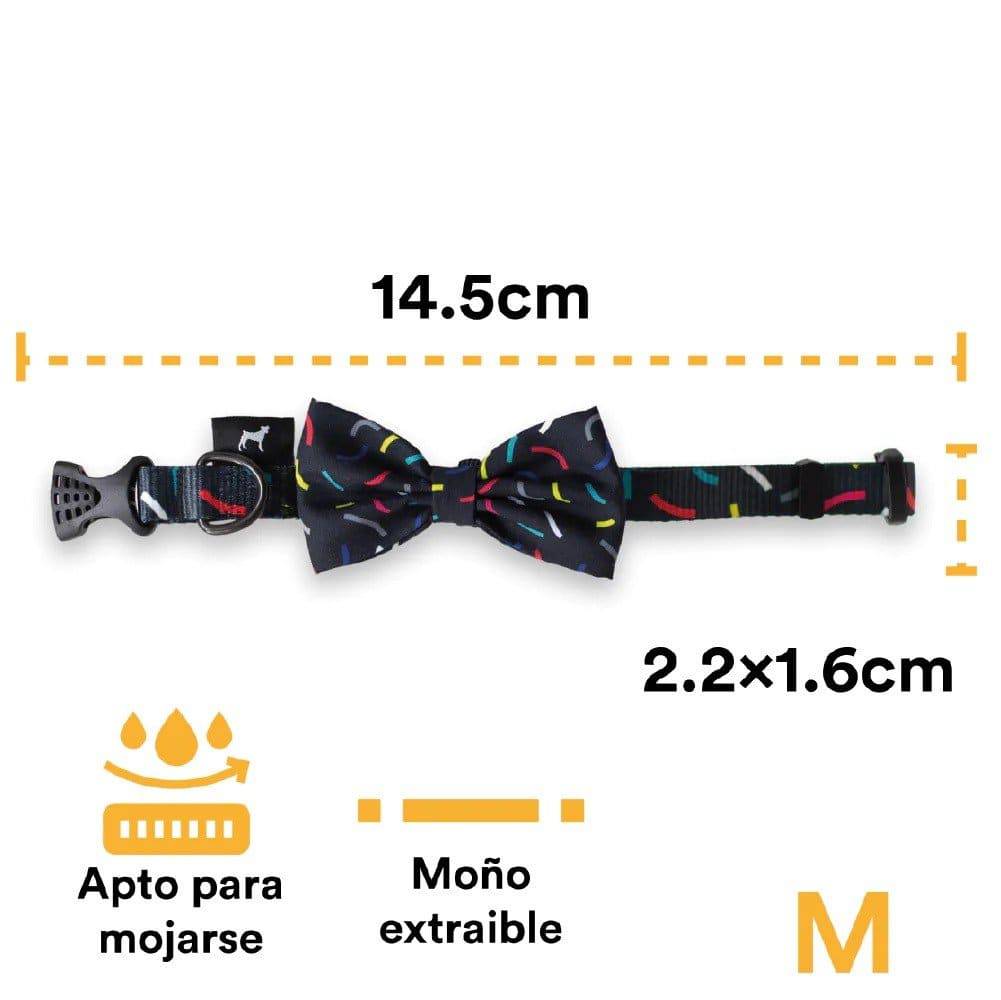Collar con moño confetti color negro Talla M - AniMALL
