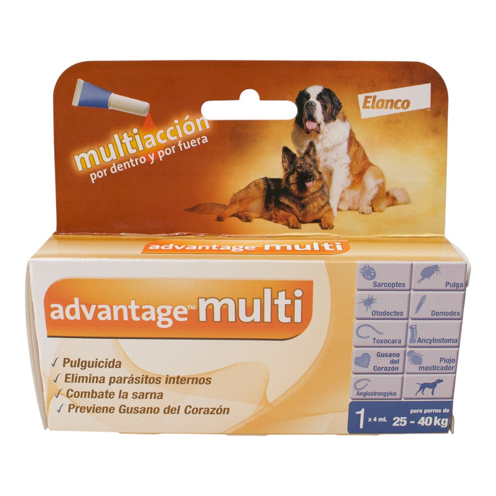 Advantage Multi 4 ml Elanco protección contra pulgas y parásitos internos en perros grandes