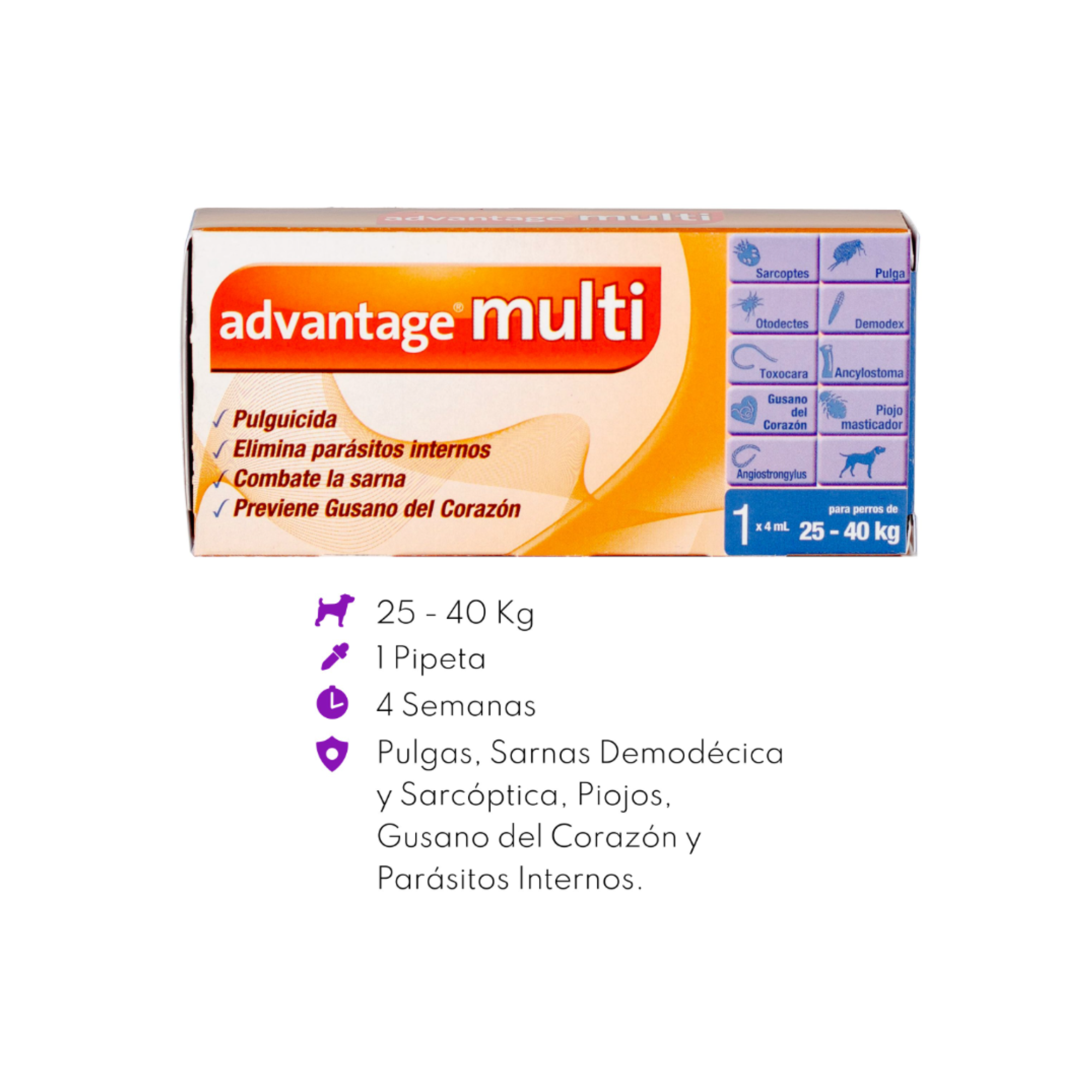 Advantage Multi 4 ml Elanco desparasitante mensual para perros grandes