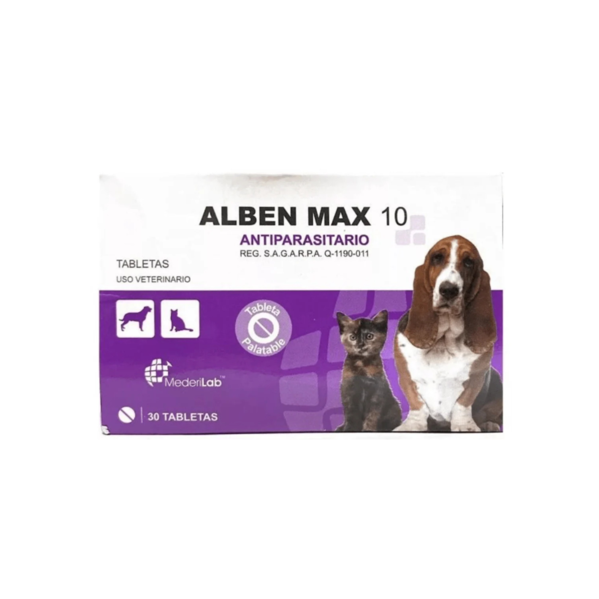 Alben Max 10 Antiparasitario 30 Tabletas Perro y Gato | Mederilab