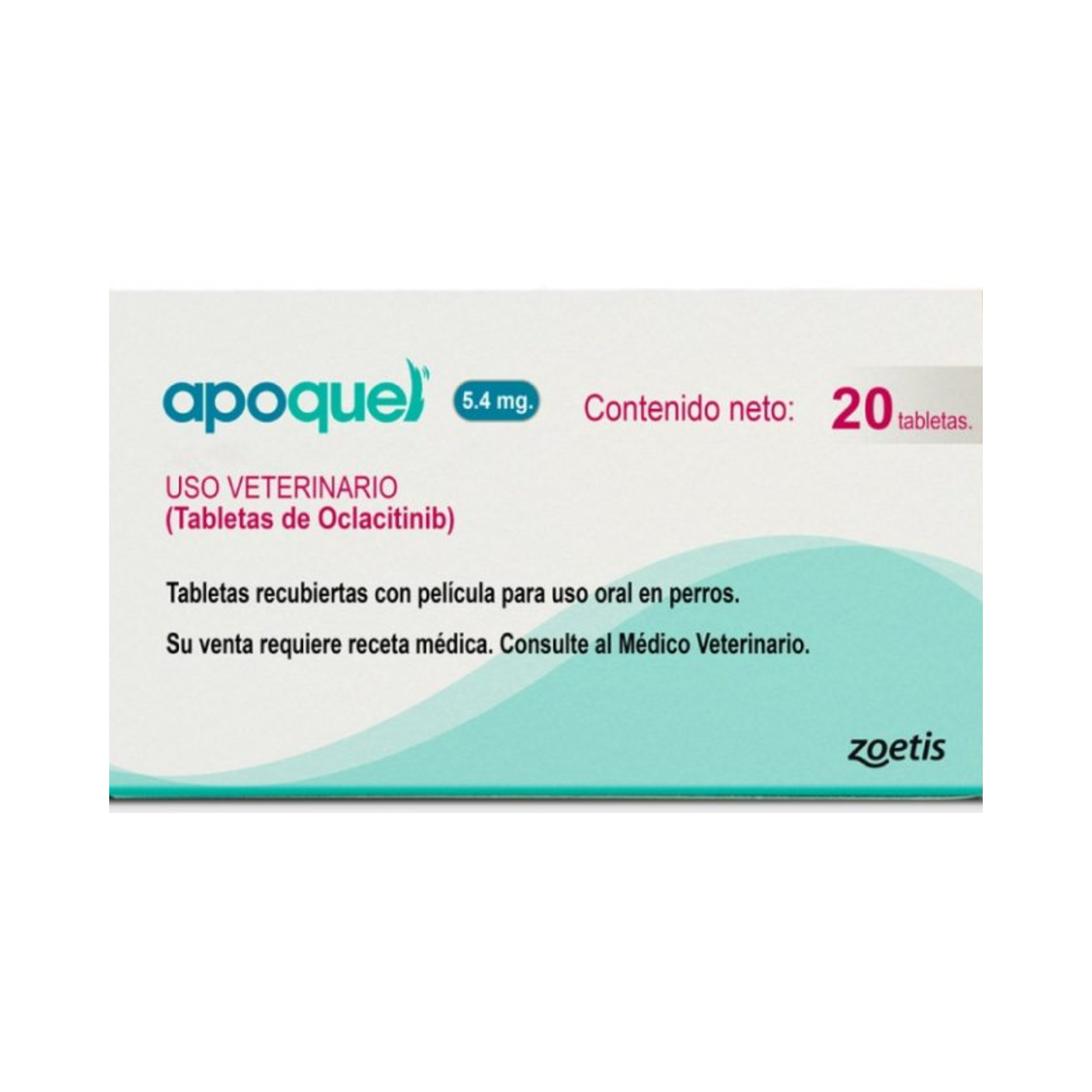 Apoquel 20 tabletas 5.4 mg para perros con dermatitis atópica y prurito alérgico, oclacitinib veterinario Zoetis