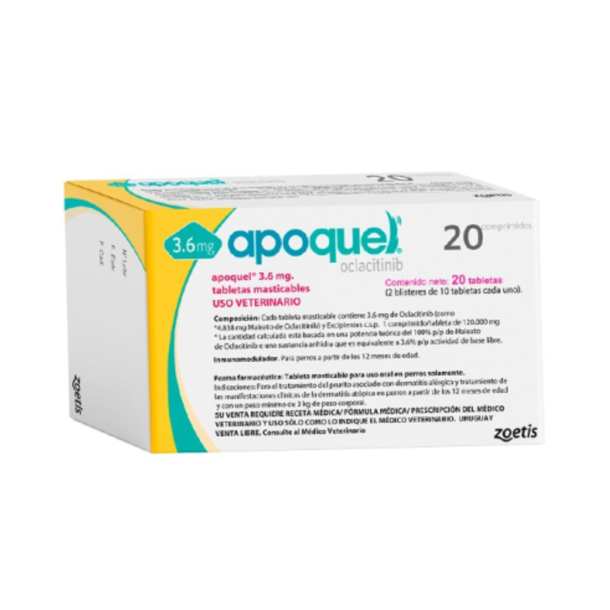 Apoquel Masticable 3.6 mg caja con 20 tabletas para perros de 4 a 10 kg con dermatitis atópica, Zoetis