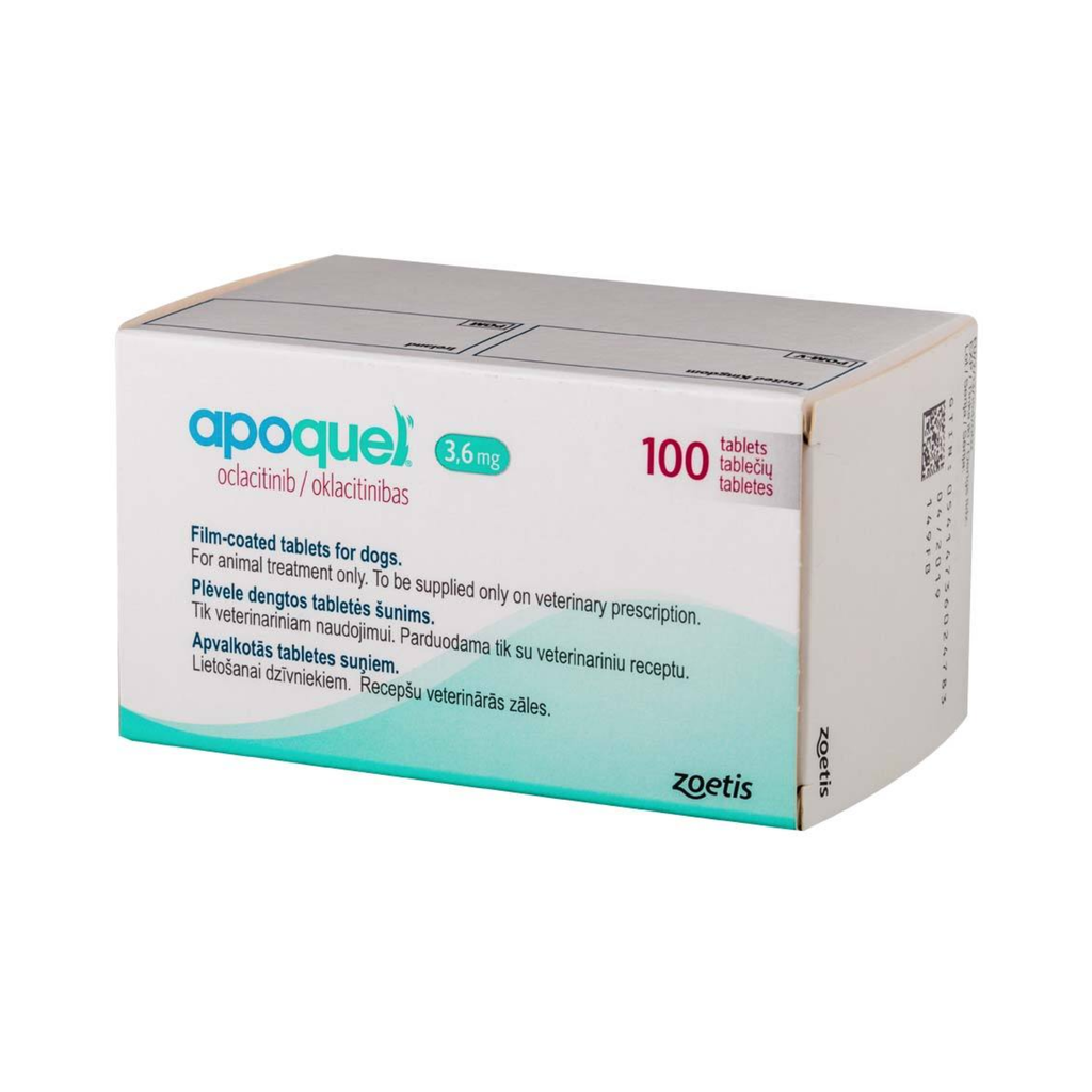 Frasco Apoquel 3.6 mg 100 tabletas Zoetis para perros de 4 a 10 kg con dermatitis atópica