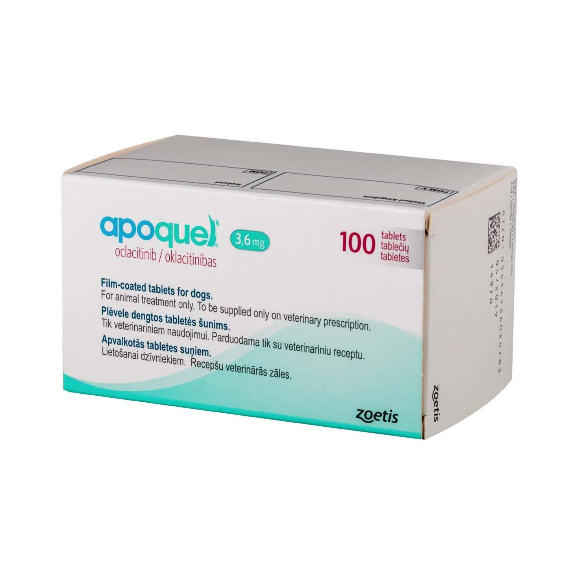 Frasco Apoquel 3.6 mg 100 tabletas Zoetis para perros de 4 a 10 kg con dermatitis atópica