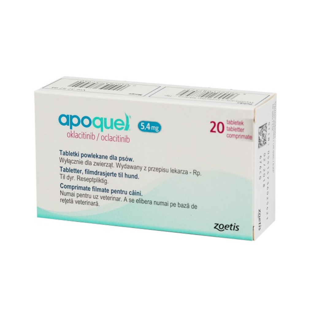 Apoquel 5.4 mg 20 tabletas Zoetis para perros de 10 a 20 kg con dermatitis atópica
