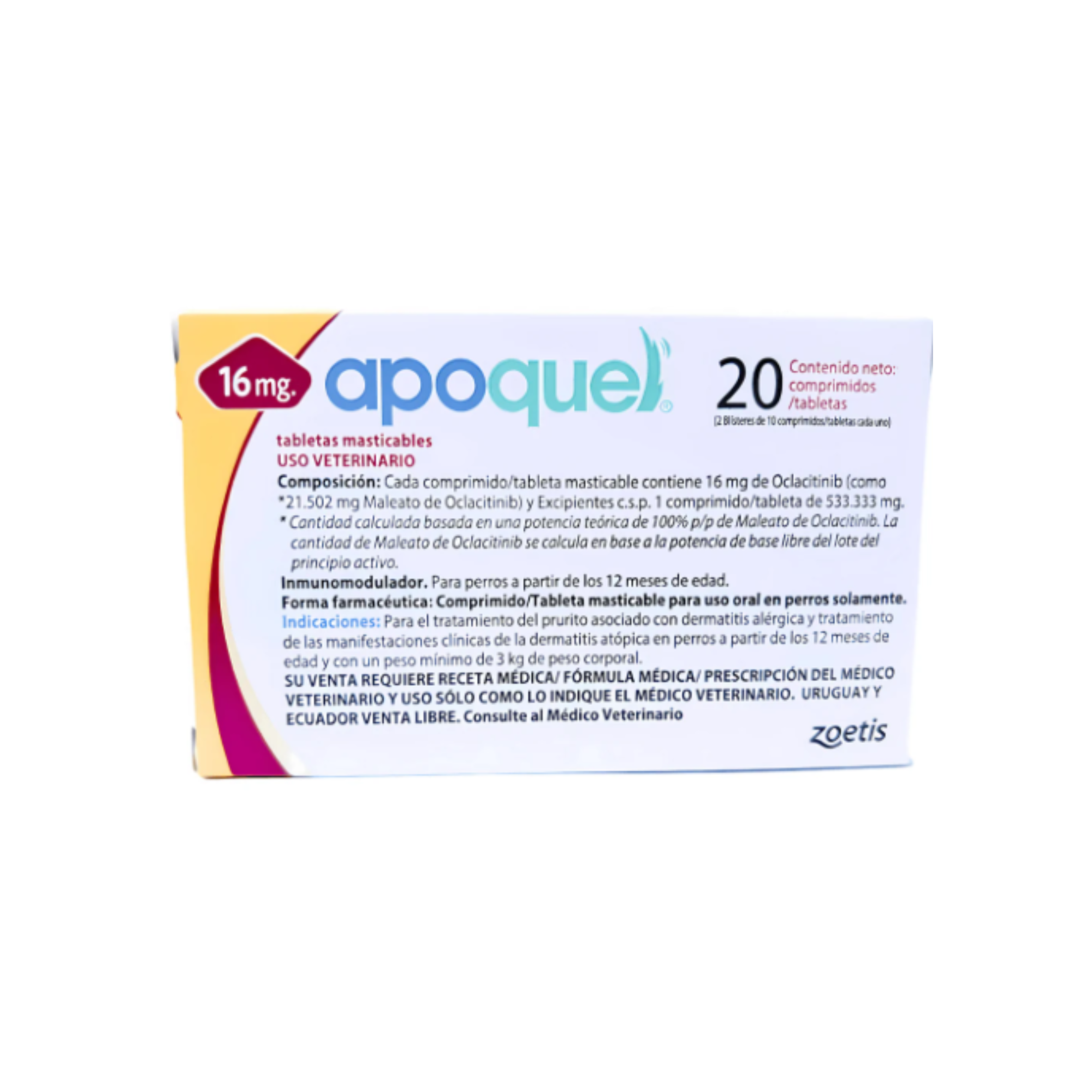 Tabletas masticables Apoquel 16 mg sabor hígado de cerdo para perros con comezón alérgica