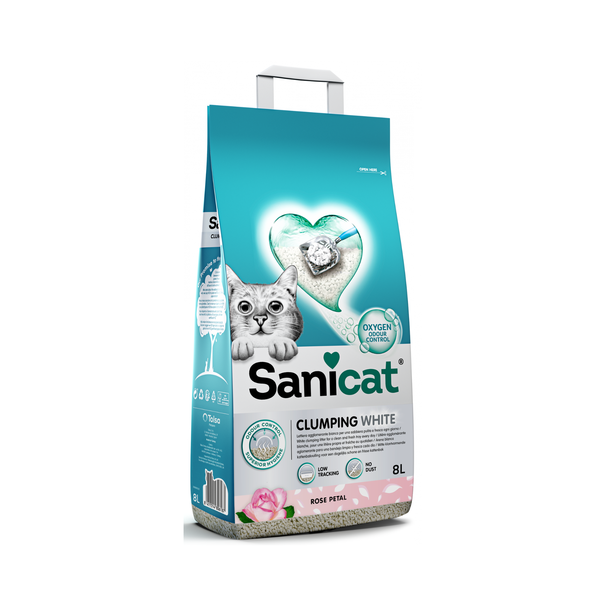 Arena para Gato Sanicat Aglutinante Aroma Pétalos de Rosa 8 Litros