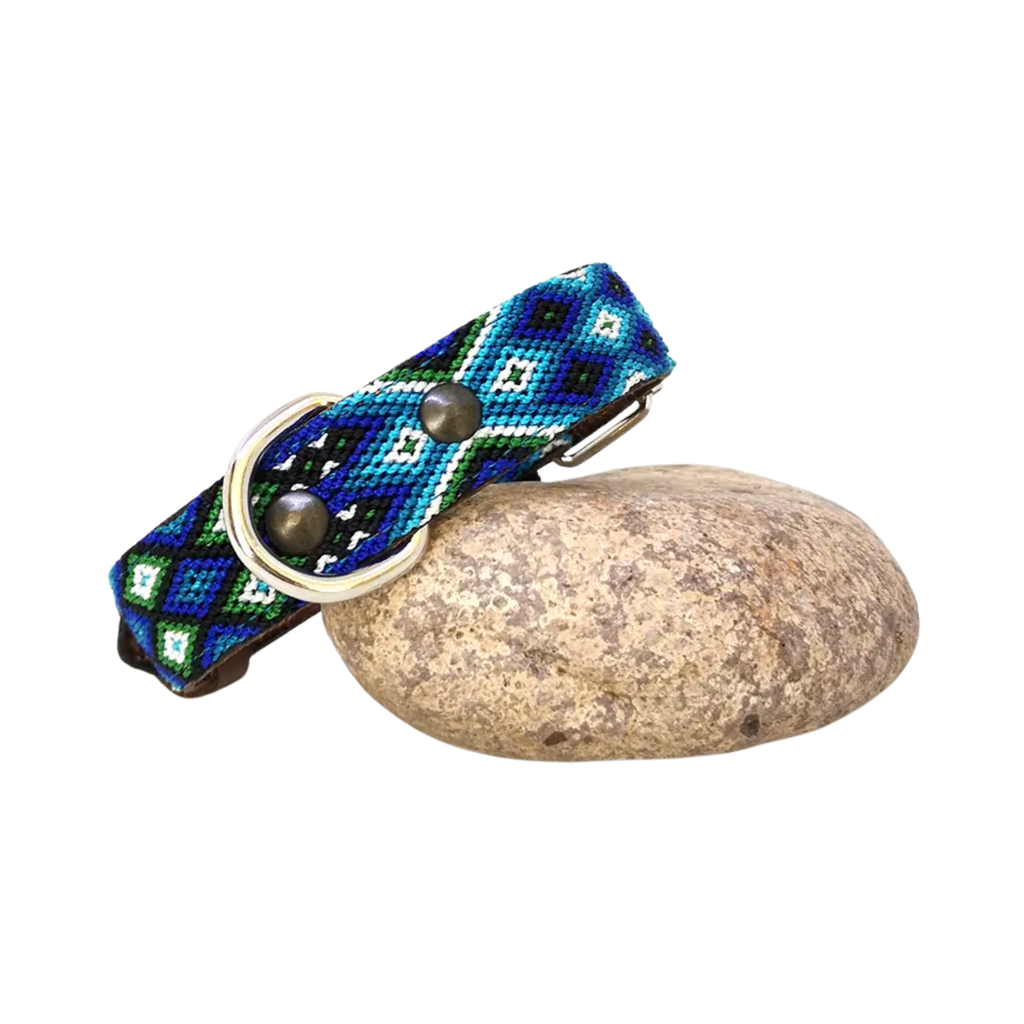 B and Kolor Collar Artesanal Azul Piel para Perro Extra Chico
