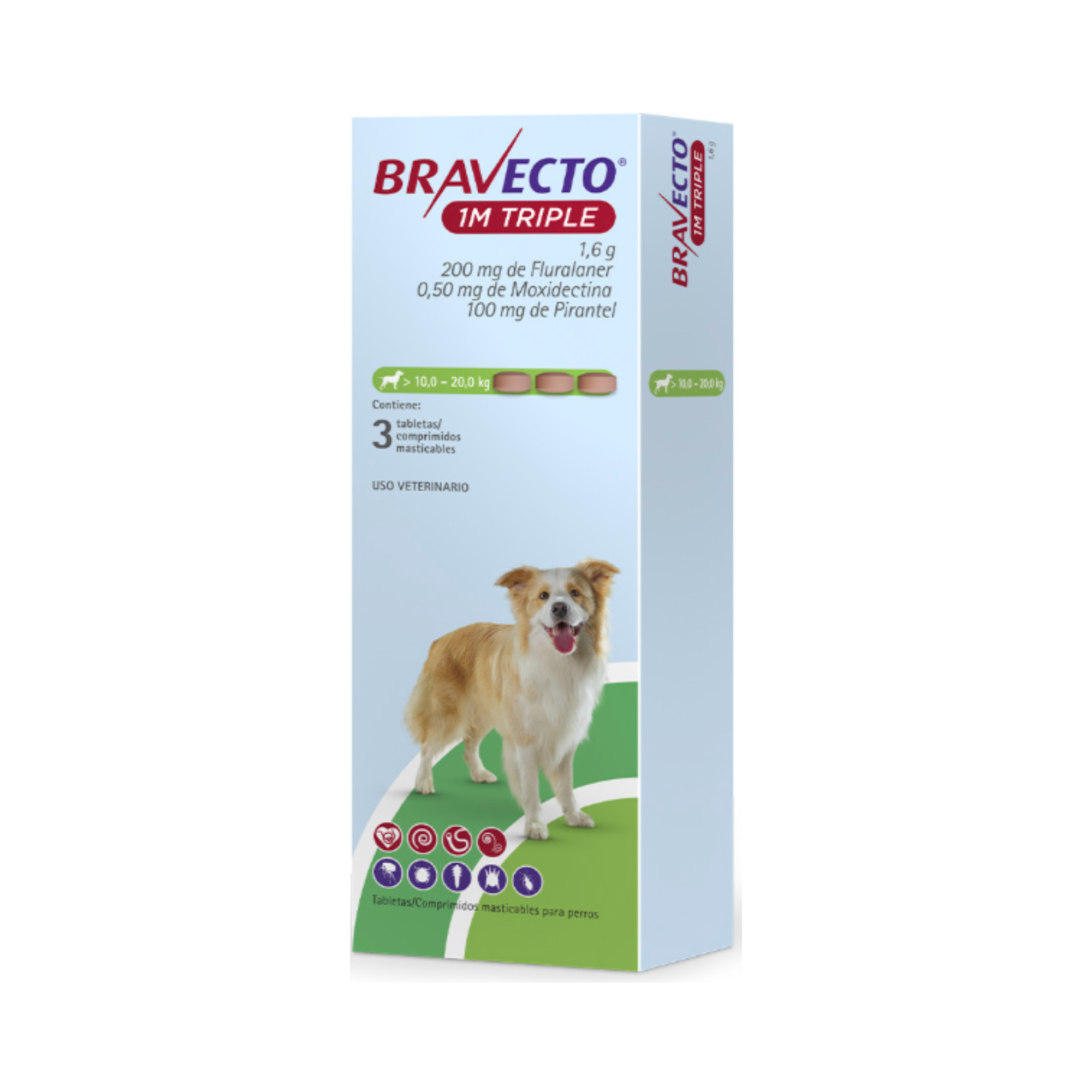 Bravecto 1M Triple 200 mg para Perros de 10-20 Kg 3 Tabletas Masticables