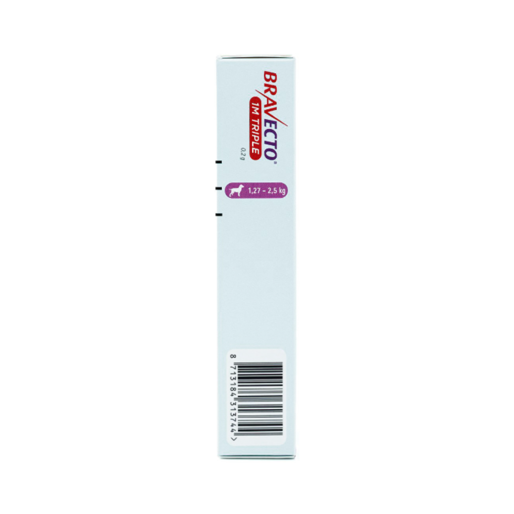 Bravecto 1M Triple 25 mg para Perros de 1.27-2.5 Kg 1 Tableta Masticable