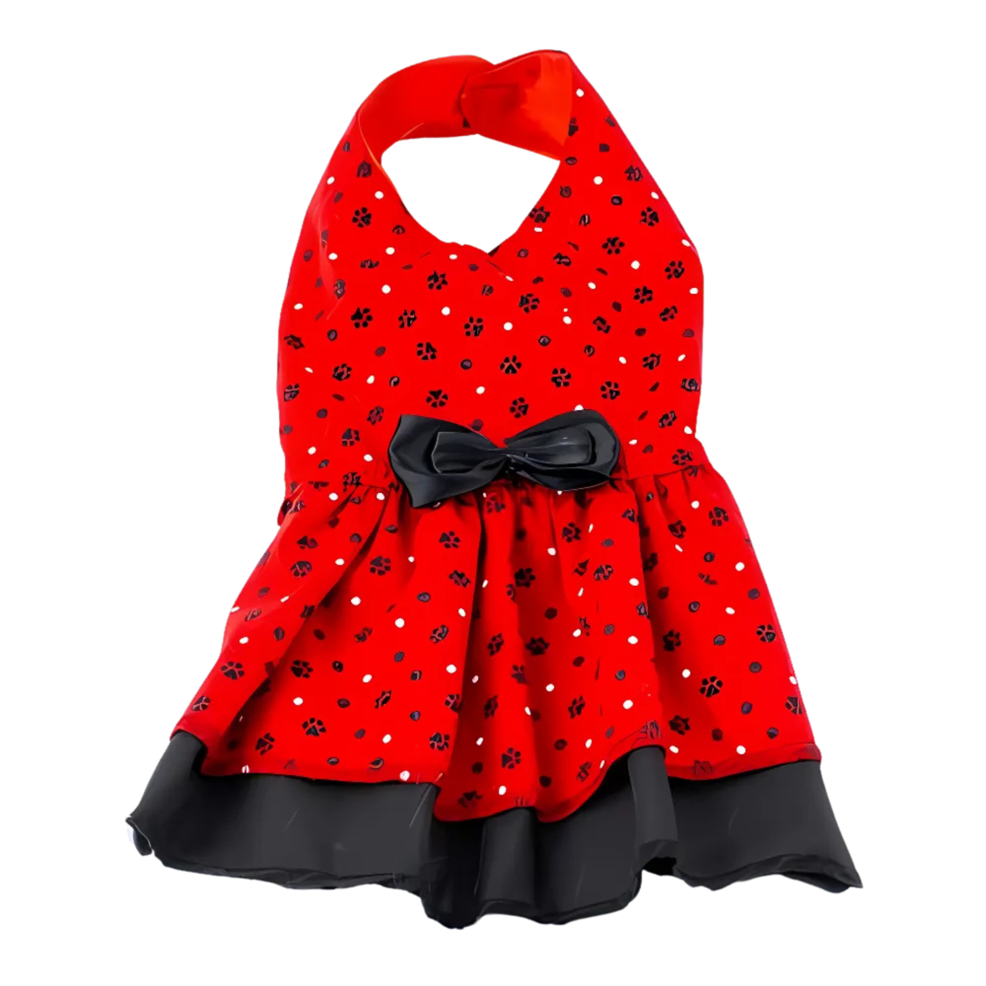 CATM Vestido de Huellitas con Moño Rojo Talla 5 para Gato