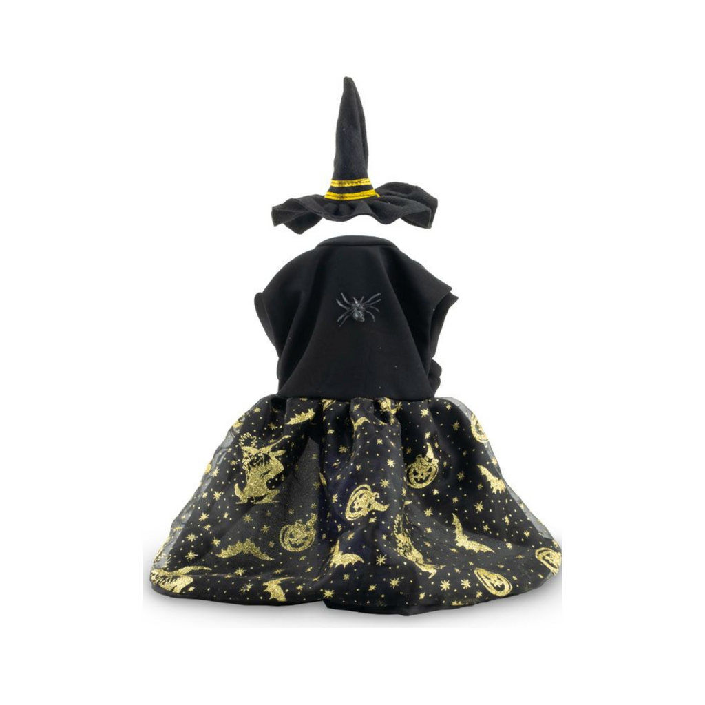 CATM Disfraz de Bruja Color Negro con Dorado para Mascota Talla 3