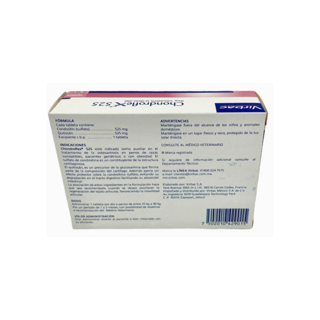 Suplemento Chondroflex 525 Virbac con glucosamina y condroitina para articulaciones