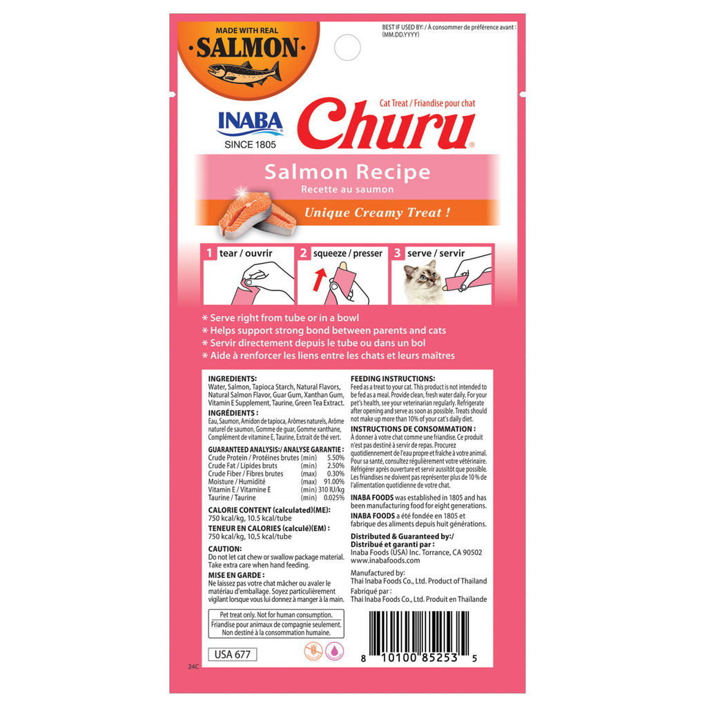 Churu Premios para Gato Real Salmón Caja con 6 Bolsas 4 Tubos 14 g