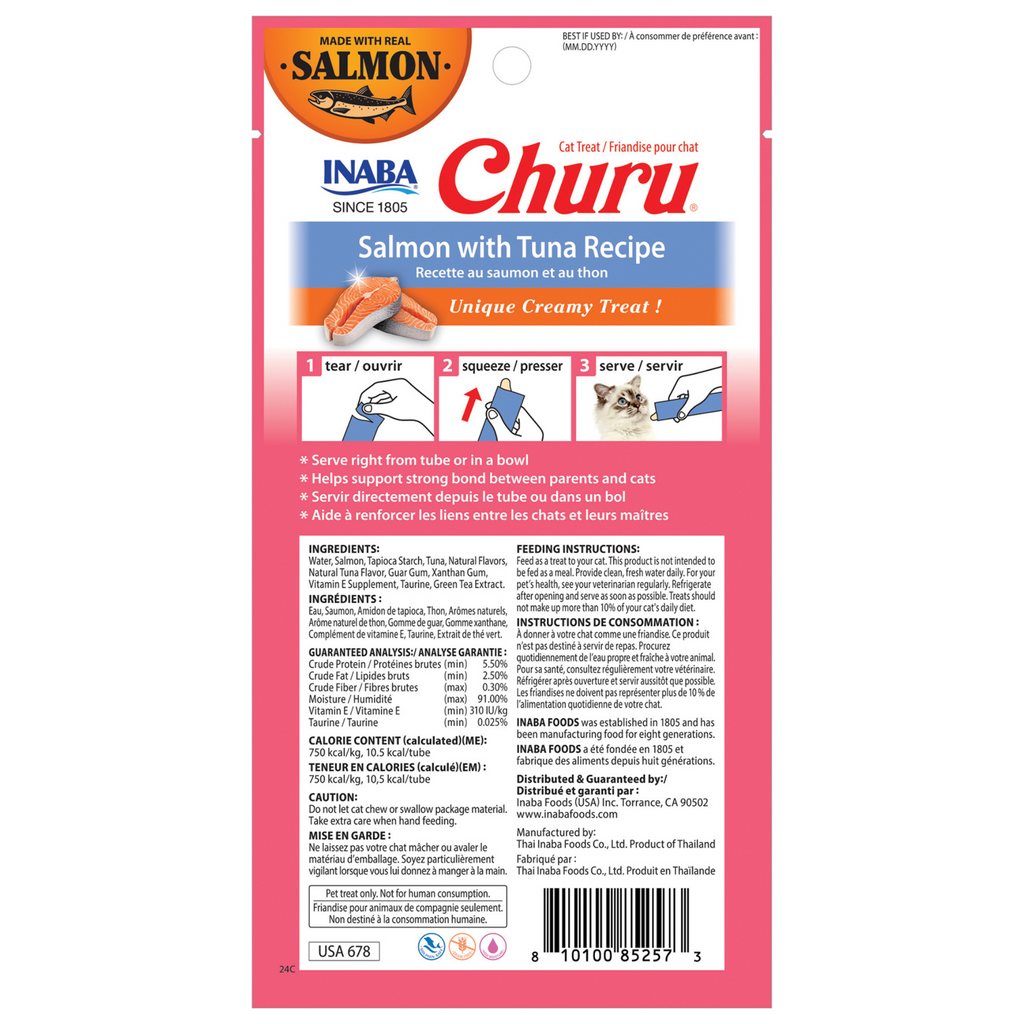 Churu Premios para Gato Real Salmón con Atún Caja con 6 Bolsas 4 Tubos 14 g