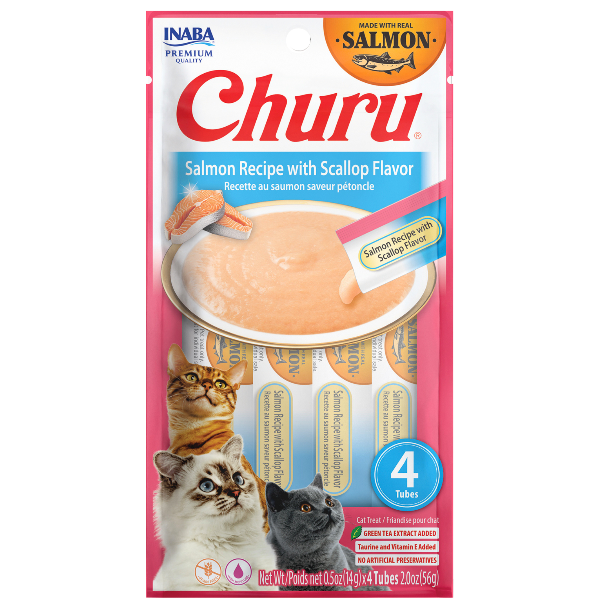 Churu Premios para Gato Real Salmón con Vieira Bolsa 4 Tubos 14 g