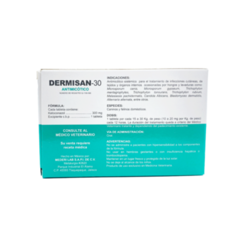 Dermisan 30 Tabletas Antimicótico Perro y Gato | Mederilab