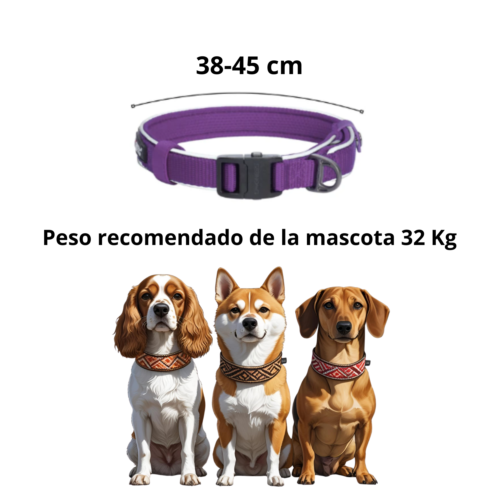 Dogness Collar Reflectivo Color Morado Para Perro Talla M