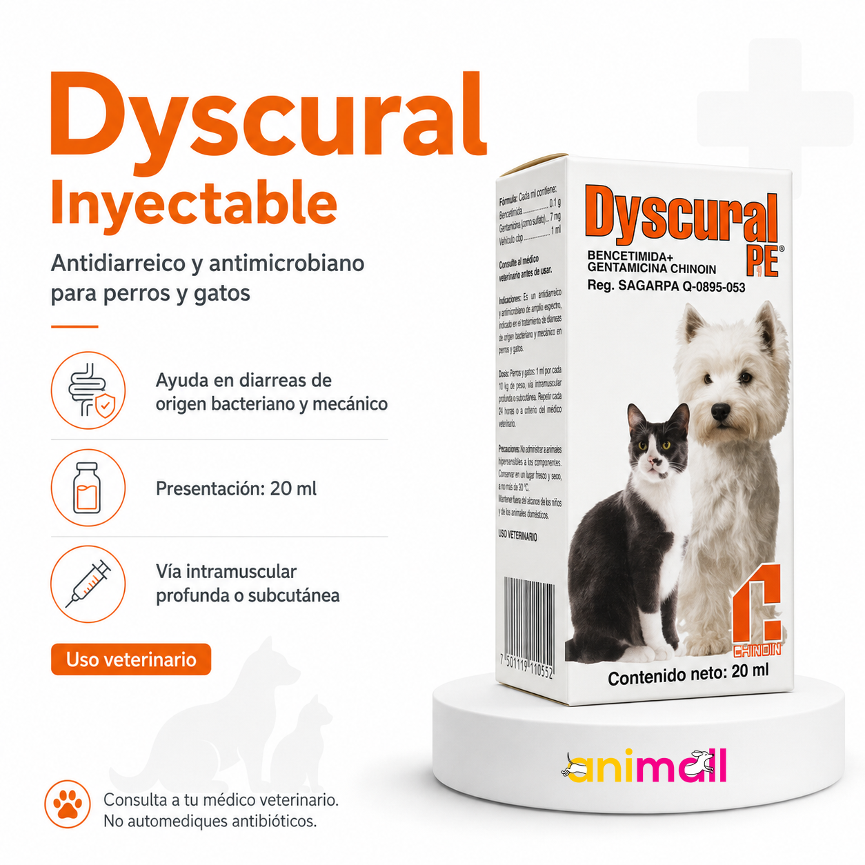 Dyscural inyectable 20 ml, Chinoin.