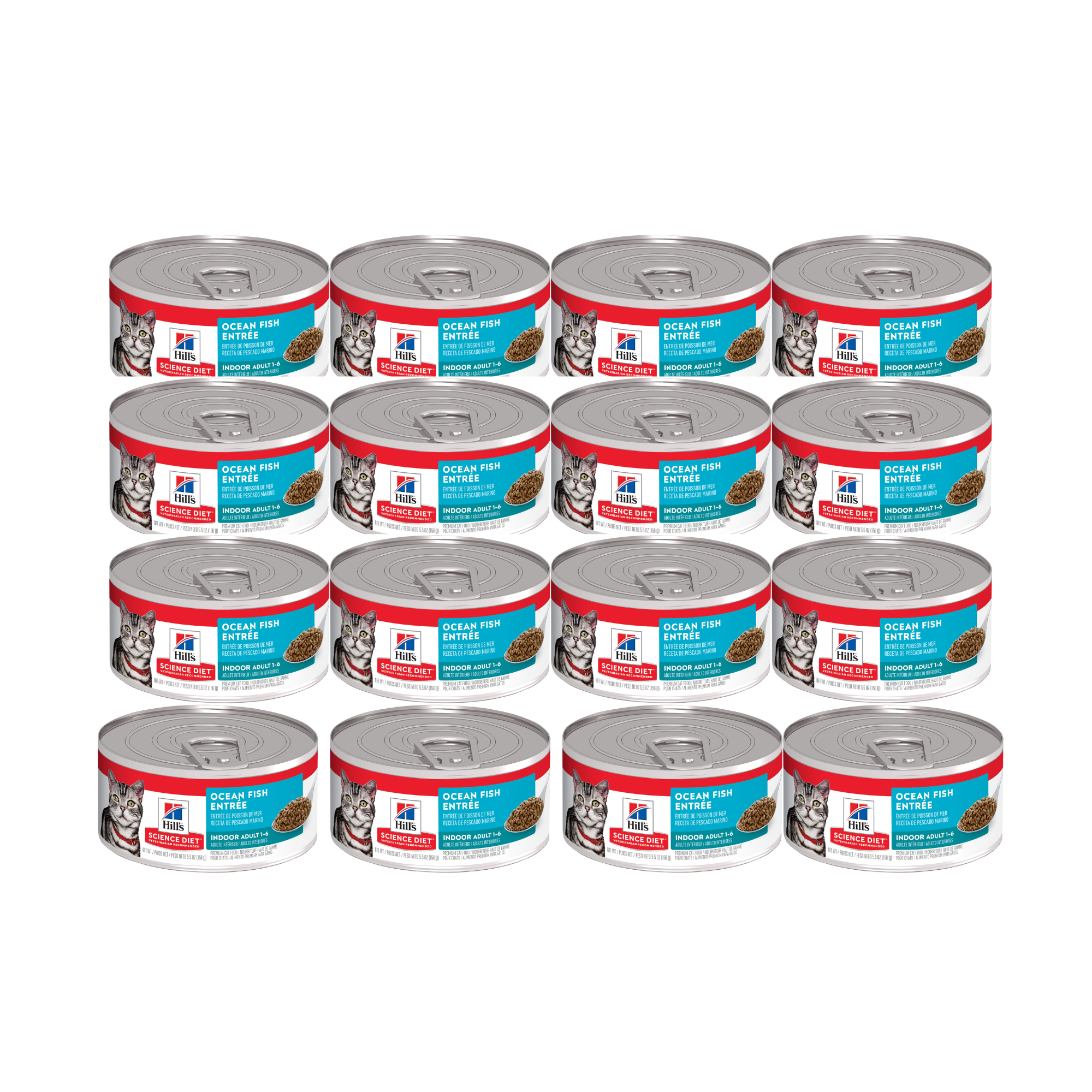 24 Latas Hill's Science Diet Adult Indoor, Alimento Húmedo en Lata para Gato Adulto Receta de Pescado Marino, 156g