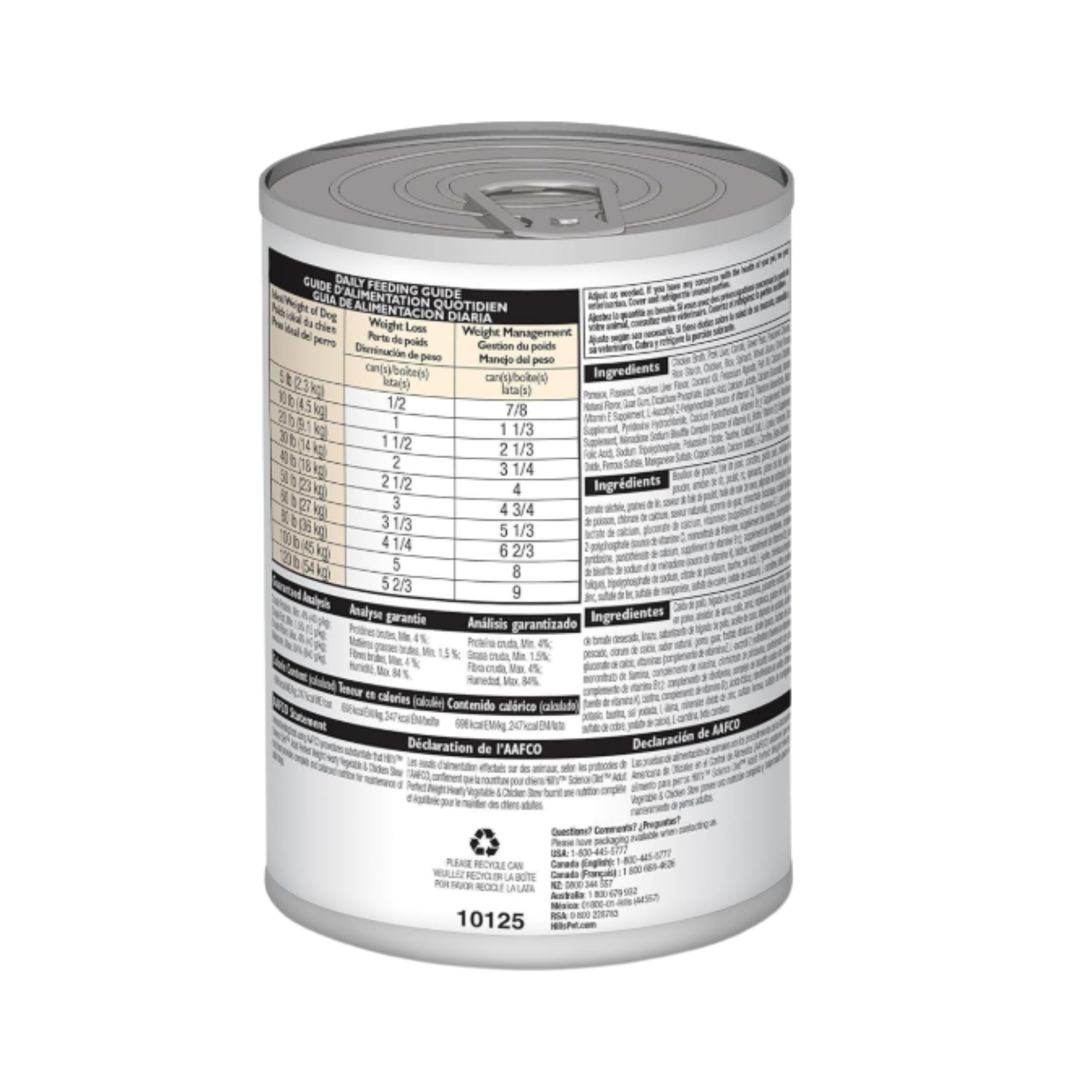 1 Lata Hill's Science Diet Adult Perfect Weight Sabor Estofado Pollo y Vegetales, Alimento Húmedo de Control de Peso para Perros Adultos, 354 g